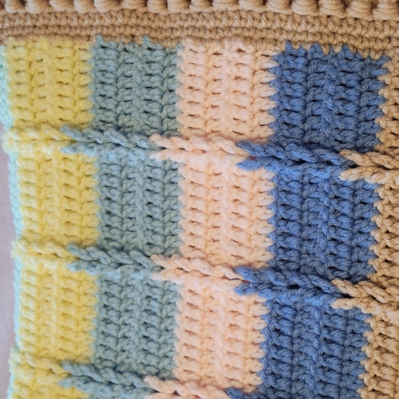 Handmade knitted blanket throw with fringe trim multi rainbow colours - Picture 2 of 7